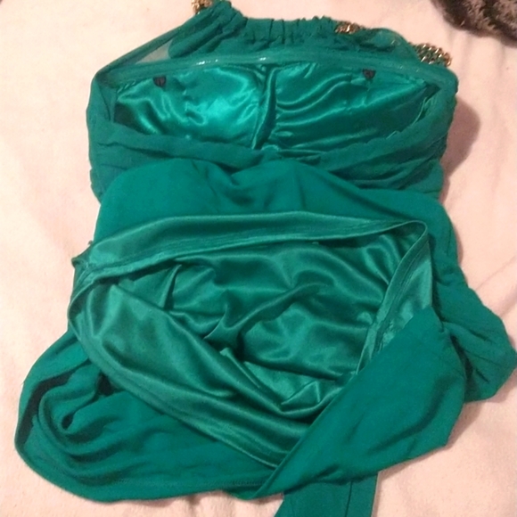 BeBe Elegant Chain Halter Backless Silky Sheer Dress - Picture 9 of 10